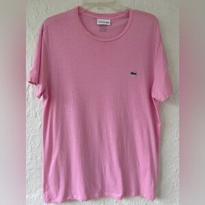 Lacoste men’s pink cotton blend t-shirt with green logo on front; size M